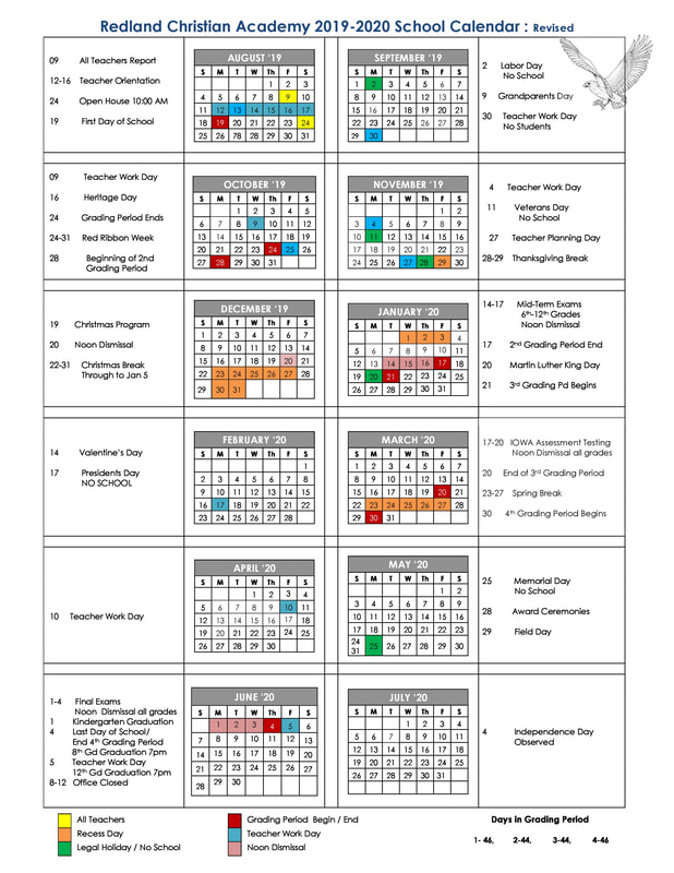 School Calendar Redland Christian Academy